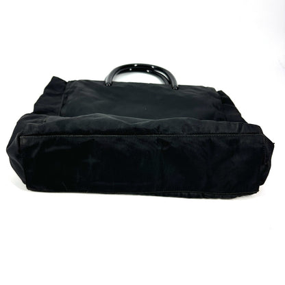PRADA Handbag Nylon black Triangle logo plate Plat Stick handle