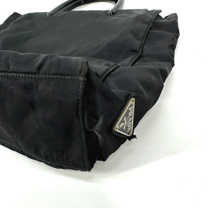 PRADA Handbag Nylon black Triangle logo plate Plat Stick handle