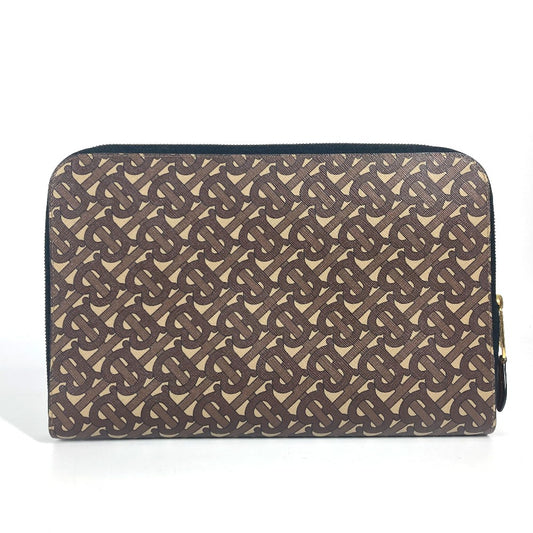 BURBERRY Clutch bag Leather / canvas Brown TB logo