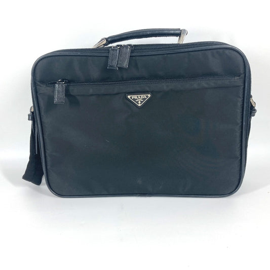 PRADA Shoulder Bag Leather / nylon black Triangle logo plate