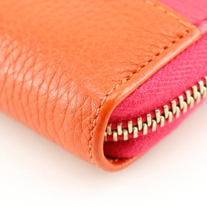GUCCI Long Wallet Purse 307984 Calfskin Pink / Orange Bamboo tassel Zip Around
