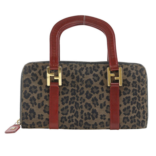 FENDI Handbag Nylon canvas Brown / red Leopard Leopard Pattern Wallet bag