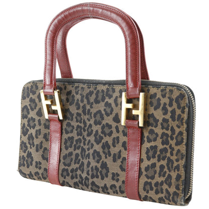 FENDI Handbag Nylon canvas Brown / red Leopard Leopard Pattern Wallet bag