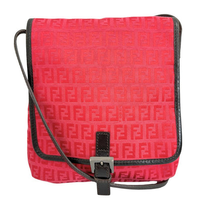 FENDI Shoulder Bag 8BT052 Canvas, leather Red Zucca Women Used Authentic