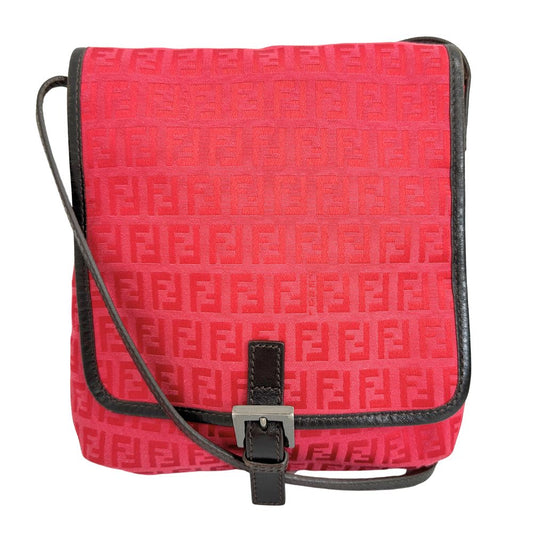 FENDI Shoulder Bag 8BT052 Canvas, leather Red Zucca Women Used Authentic