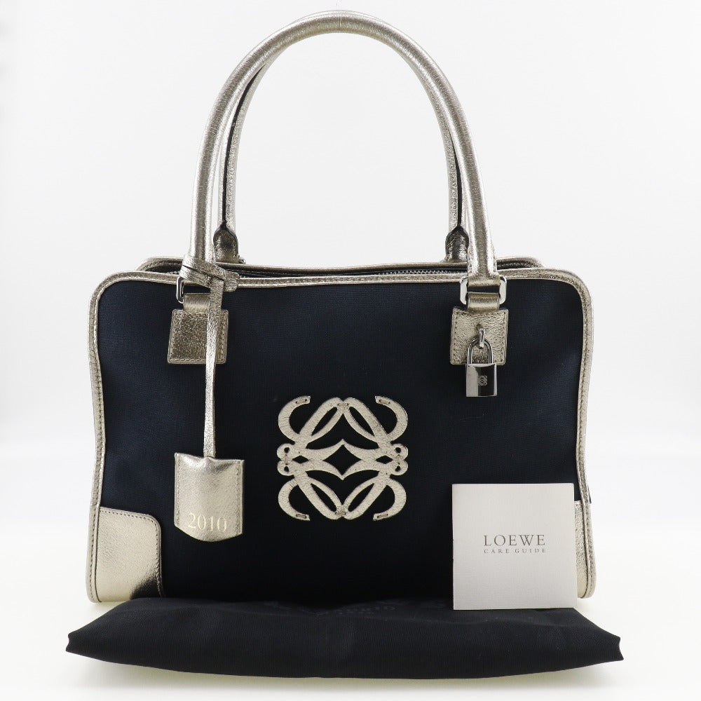 LOEWE Handbag Canvas, Leather Navy 2010 Boston Duffel bag Amazona 36 Women Used Authentic