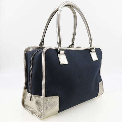 LOEWE Handbag Canvas, Leather Navy 2010 Boston Duffel bag Amazona 36 Women Used Authentic