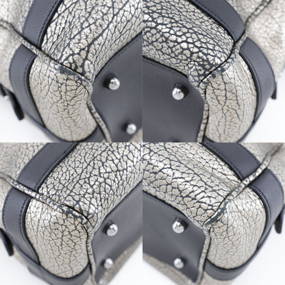 LOEWE Handbag Calfskin Black, Silver Mini Boston 2WAYShoulder Women Used Authentic