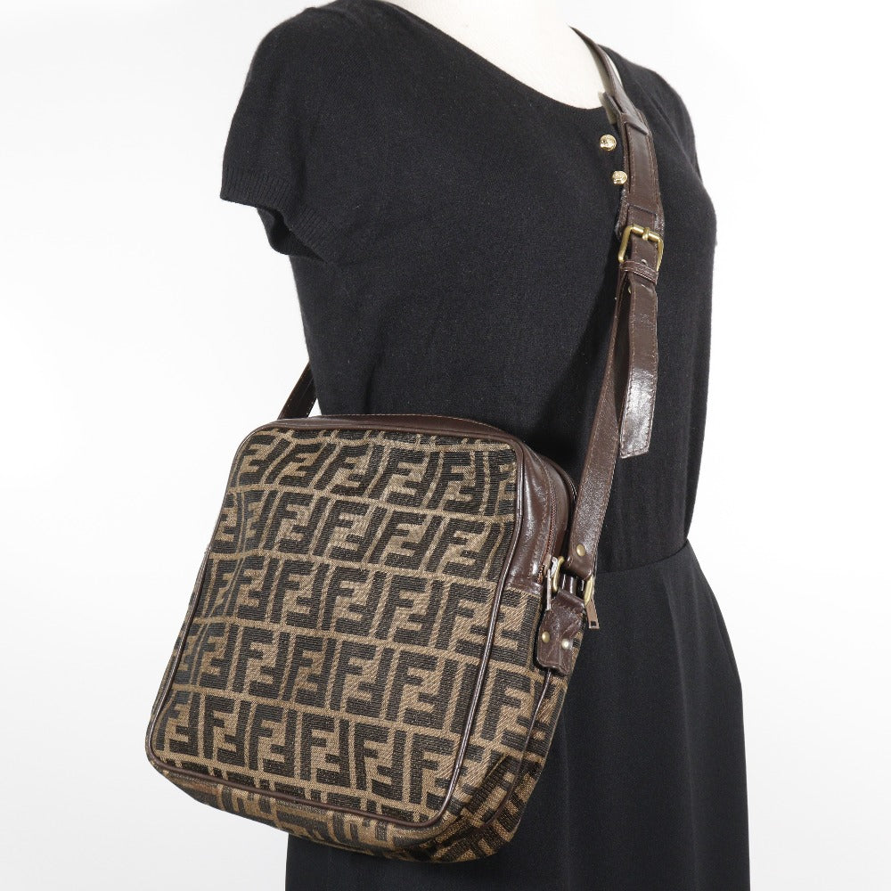 FENDI Shoulder Bag Nylon canvas Brown Zucca