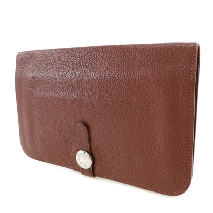 HERMES Long Wallet Purse Taurillon Clemence SilverMetal Dogon GM Women Used Authentic