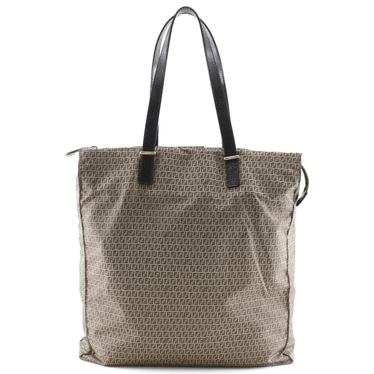 FENDI Tote Bag Nylon, Calfskin Brown micro zucchini