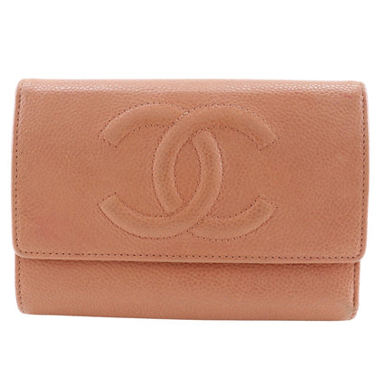 CHANEL Tri-fold wallet Caviar skin pink COCO Mark
