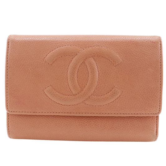 CHANEL Tri-fold wallet Caviar skin pink COCO Mark