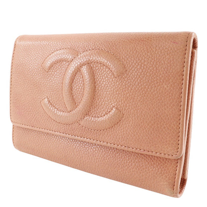 CHANEL Tri-fold wallet Caviar skin pink COCO Mark