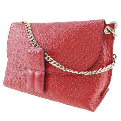 LOEWE Shoulder Bag Calfskin Red ChainShoulder Repeat anagram Avenue Women Used Authentic