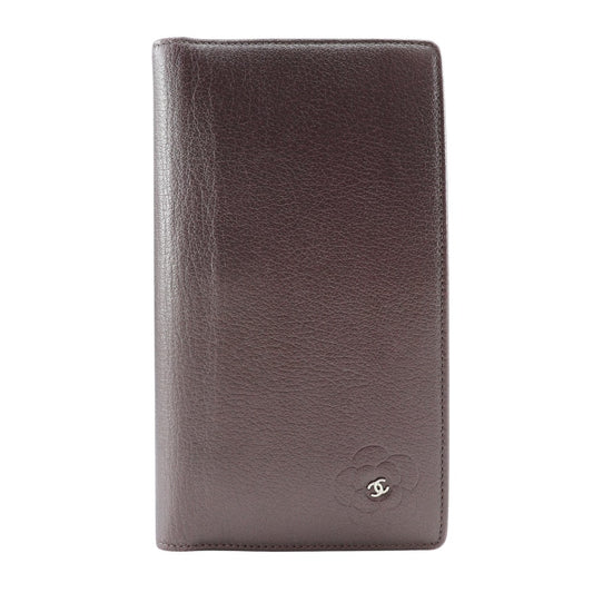 CHANEL Long Wallet Purse leather Metallic purple Camellia COCO Mark