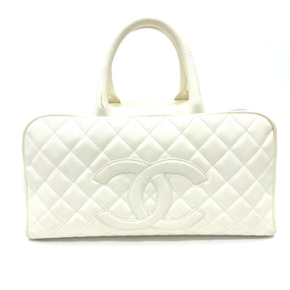 CHANEL Handbag Caviar skin white CC COCO Mark Boston Duffel bag Women Used Authentic