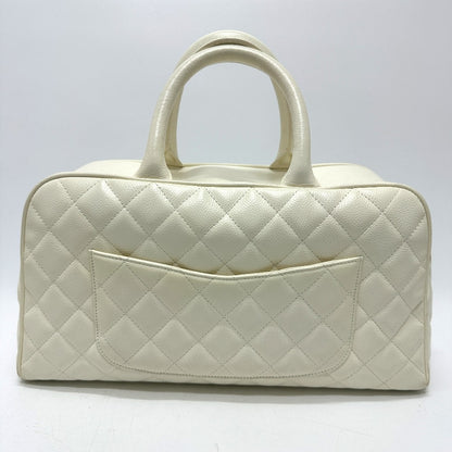 CHANEL Handbag Caviar skin white CC COCO Mark Boston Duffel bag Women Used Authentic