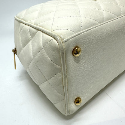 CHANEL Handbag Caviar skin white CC COCO Mark Boston Duffel bag Women Used Authentic
