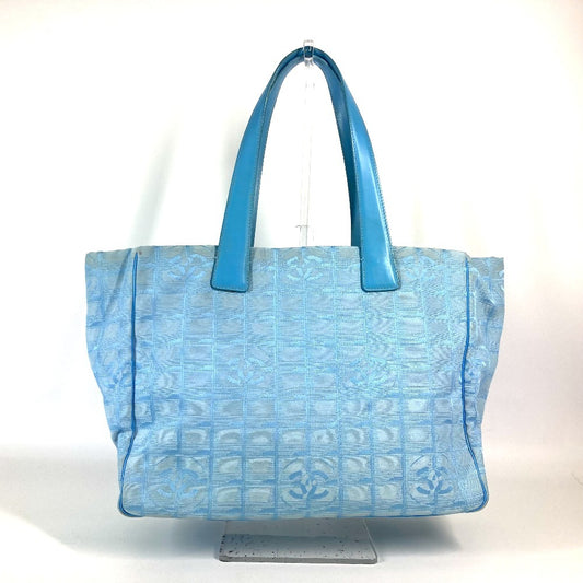 CHANEL Shoulder Bag A15991 Nylon jacquard / leather blue New Travel Line MM