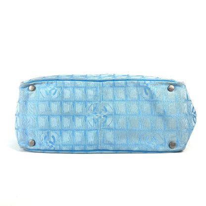CHANEL Shoulder Bag A15991 Nylon jacquard / leather blue New Travel Line MM