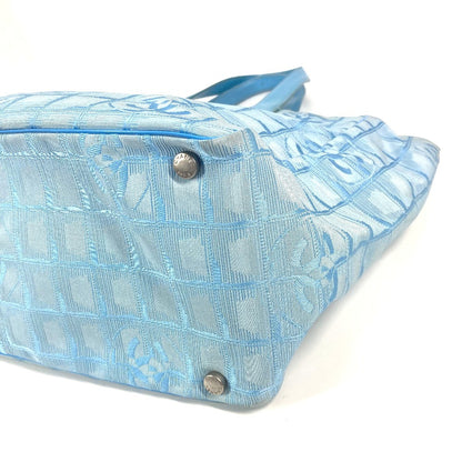 CHANEL Shoulder Bag A15991 Nylon jacquard / leather blue New Travel Line MM