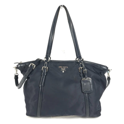 PRADA Shoulder Bag Leather / nylon Navy logo