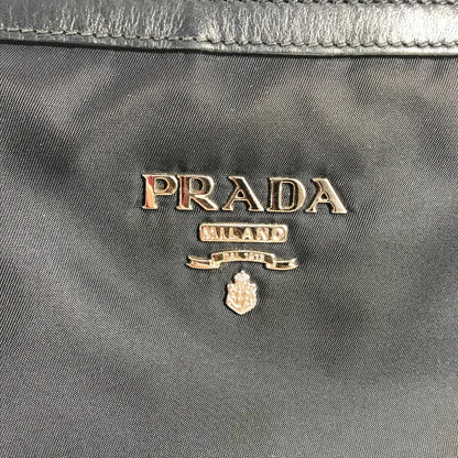 PRADA Shoulder Bag Leather / nylon Navy logo
