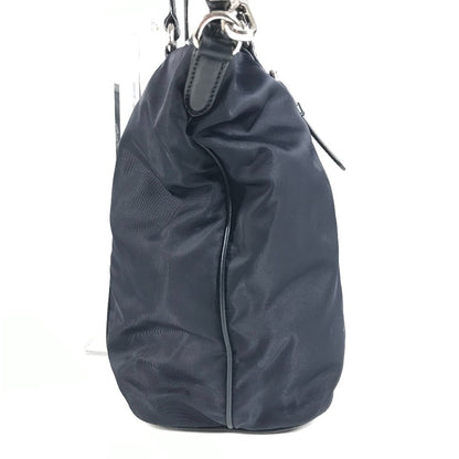 PRADA Shoulder Bag Leather / nylon Navy logo