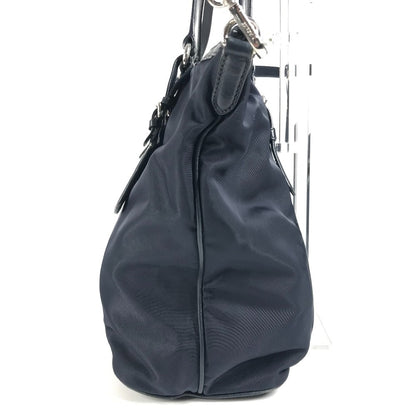 PRADA Shoulder Bag Leather / nylon Navy logo