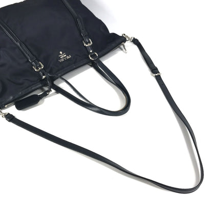 PRADA Shoulder Bag Leather / nylon Navy logo