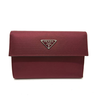 PRADA Trifold wallet Nylon, Saffiano Leather wine-red Triangle logo