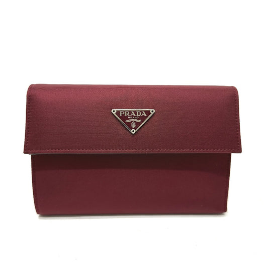 PRADA Trifold wallet Nylon, Saffiano Leather wine-red Triangle logo