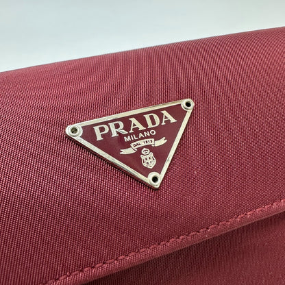PRADA Trifold wallet Nylon, Saffiano Leather wine-red Triangle logo
