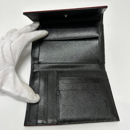 PRADA Trifold wallet Nylon, Saffiano Leather wine-red Triangle logo