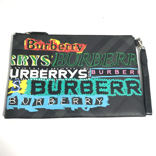 BURBERRY Clutch bag leather black Graffiti Check