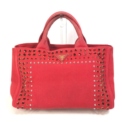 PRADA Tote Bag canvas Red Triangle logo plate Canapa GM Bijou Women Used Authentic