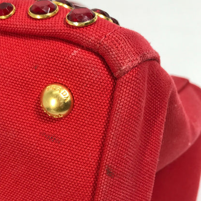 PRADA Tote Bag canvas Red Triangle logo plate Canapa GM Bijou Women Used Authentic