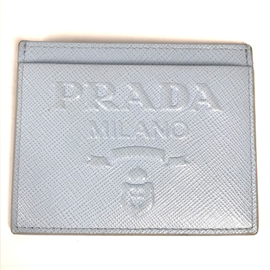 PRADA Card Case leather Light blue Embossed logo