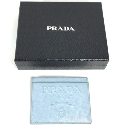 PRADA Card Case leather Light blue Embossed logo