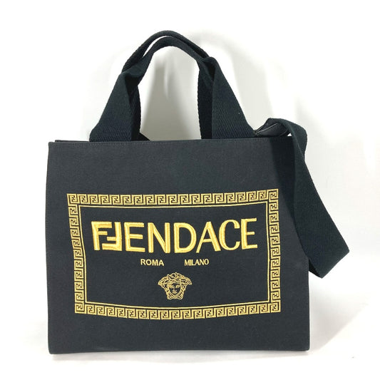 FENDI Shoulder Bag 8BH395 canvas black VERSACE collaboration FENDACE FENDACE Women Used Authentic