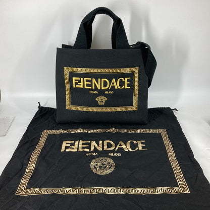 FENDI Shoulder Bag 8BH395 canvas black VERSACE collaboration FENDACE FENDACE Women Used Authentic