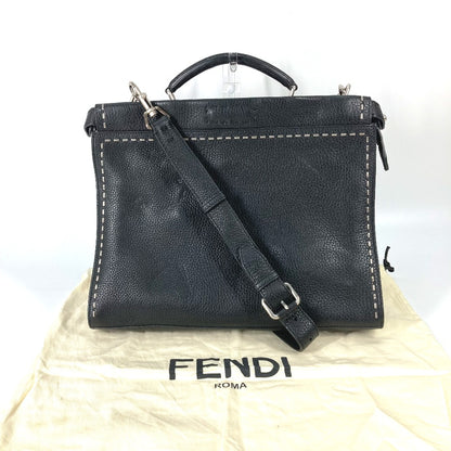 FENDI Handbag 7VA406 leather black Shoulder Bag Crossbody bag Selleria Peekaboo Iconic Fit mens Used Authentic