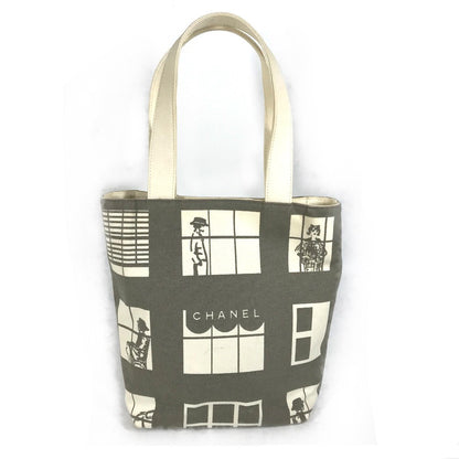 CHANEL Shoulder Bag canvas Gray x white Windows line Handbag