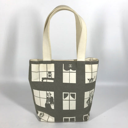 CHANEL Shoulder Bag canvas Gray x white Windows line Handbag