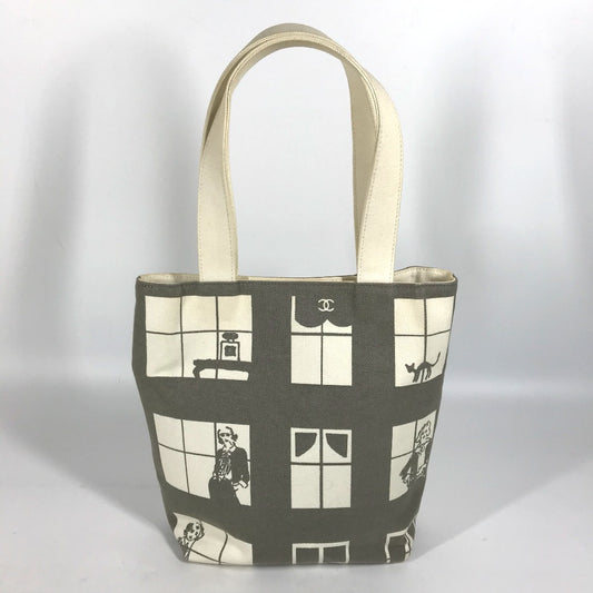 CHANEL Shoulder Bag canvas Gray x white Windows line Handbag