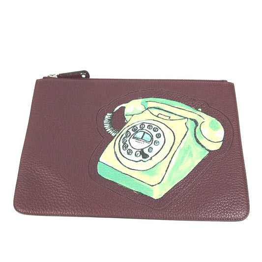 FENDI Clutch bag 7N0078 leather Brown type Pouch pouch Telephone Design mens Used Authentic
