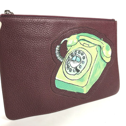FENDI Clutch bag 7N0078 leather Brown type Pouch pouch Telephone Design mens Used Authentic