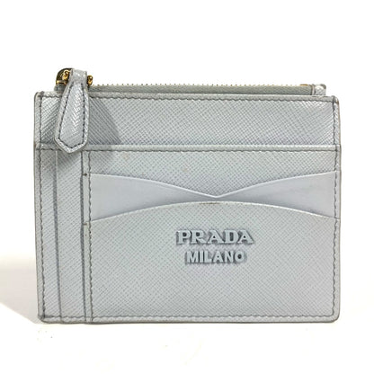 PRADA Coin case saffiano leather blue logo Women Used Authentic