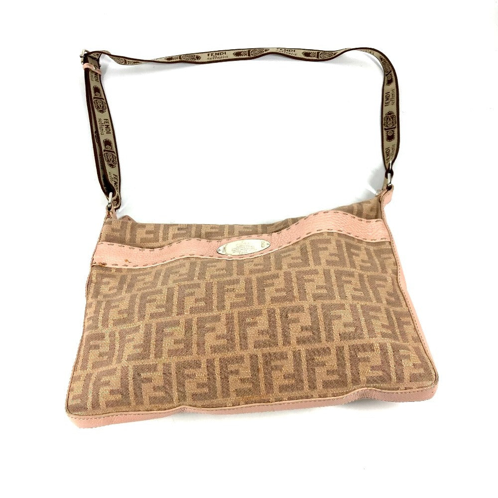 FENDI Shoulder Bag Leather / canvas Pink beige type Selleria logo Zucca